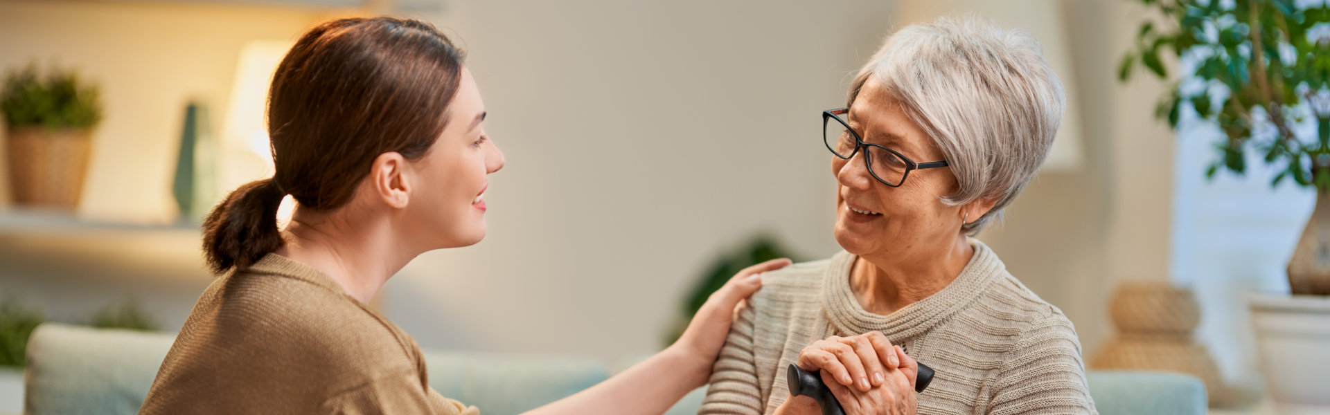 Elderly woman and lady spending time together